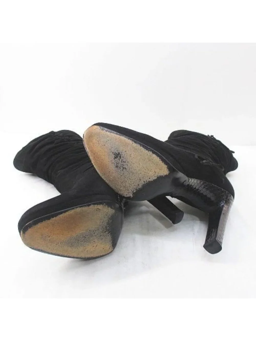 Gucci Middle Boots Side Gathered Ribbon Black Suede 38 - Picture 6 of 8